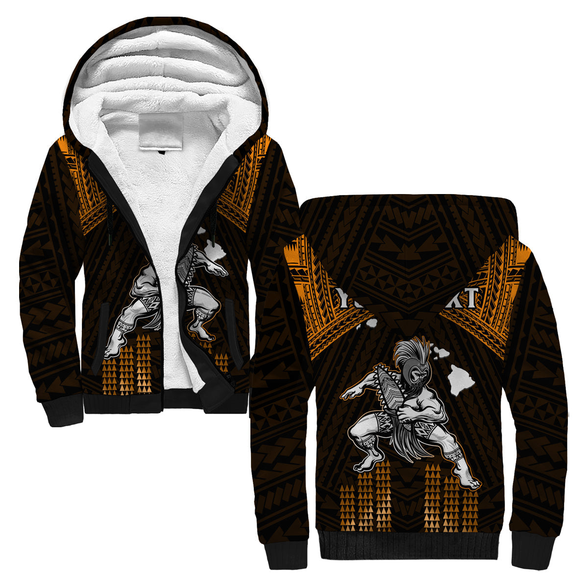 (Custom Personalised) Hawaii Sherpa Hoodie Hawaiian Warrior With Weapon Polynesian Ver.07