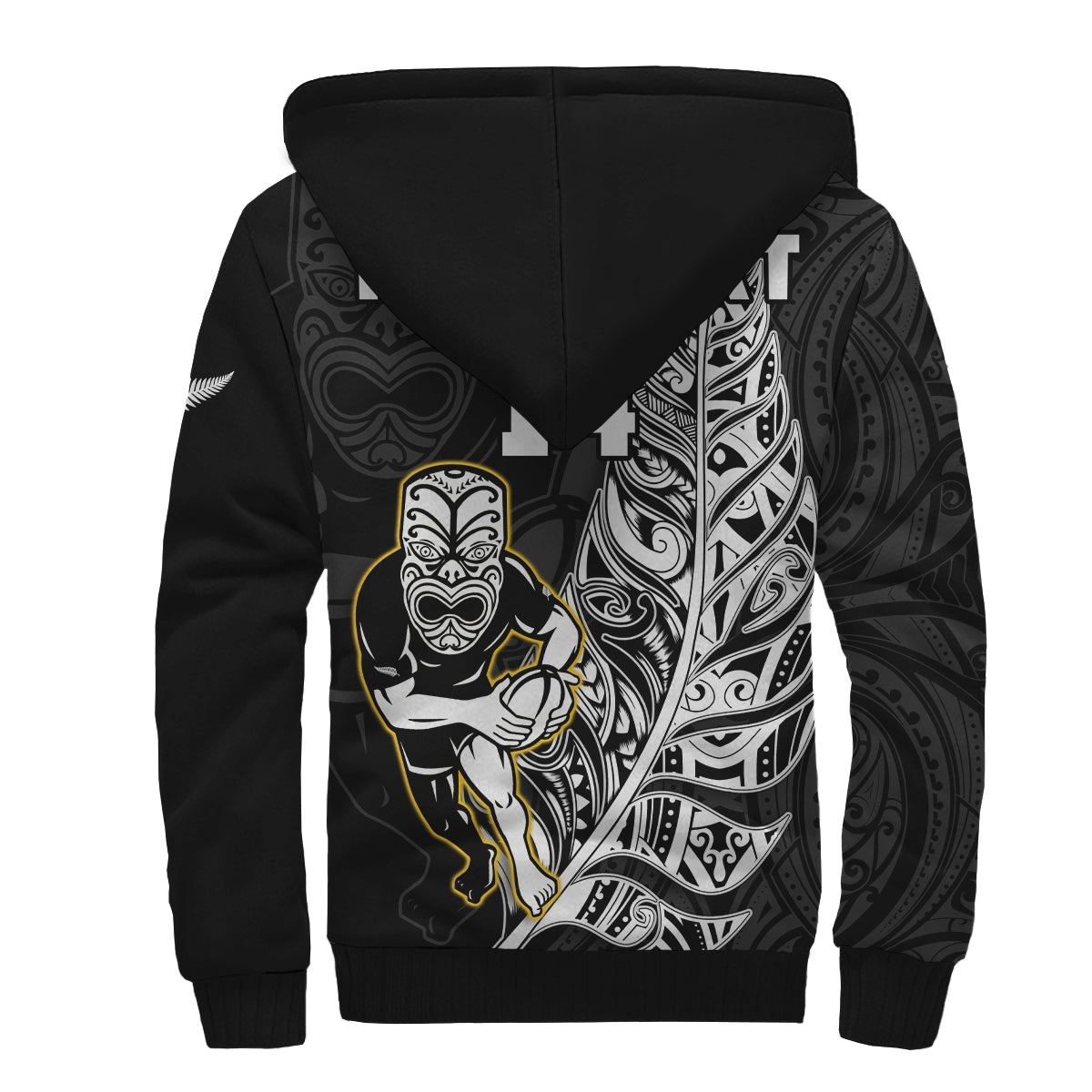 (Custom Text And Number) New Zealand Silver Fern Rugby Sherpa Hoodie All Black Maori Version Black