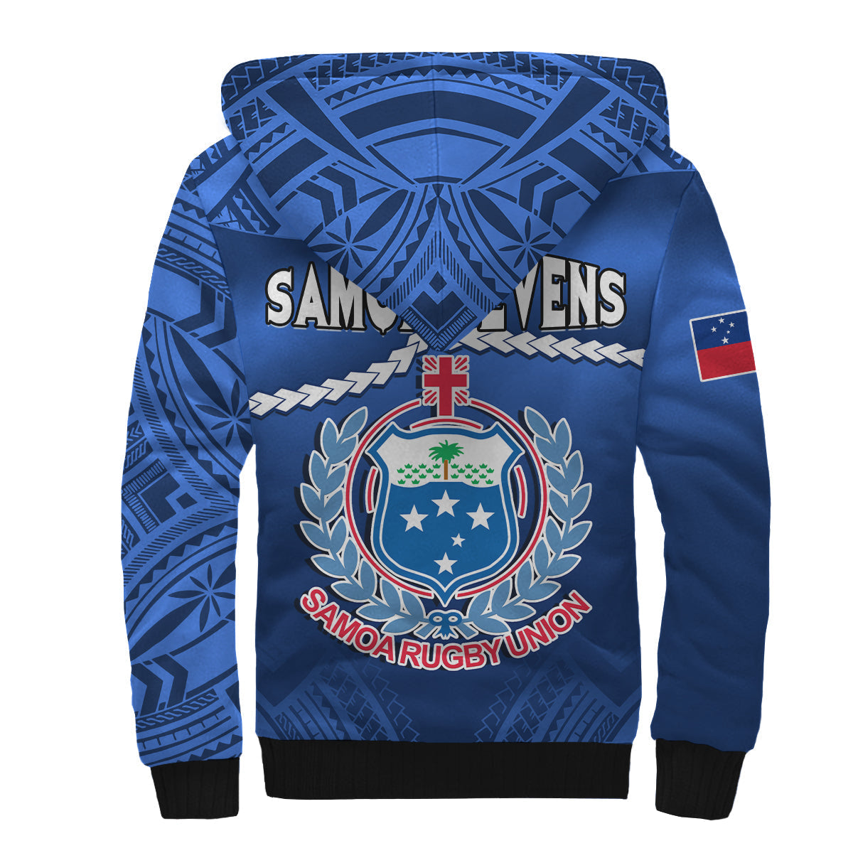 Samoa Rugby Sherpa Hoodie Manu Samoa Polynesian Hibiscus Blue Style