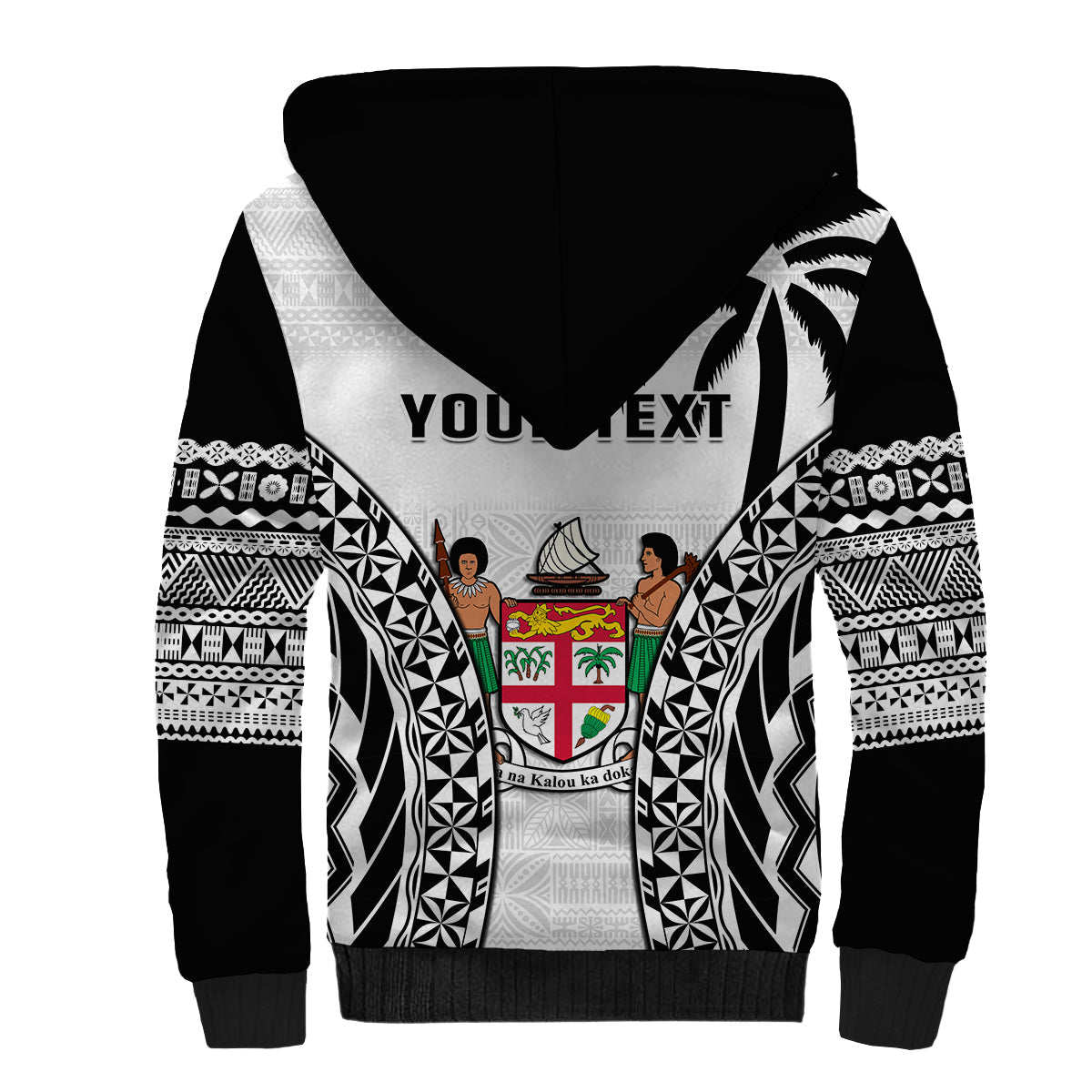 (Custom Personalised) Fiji University Sherpa Hoodie National Fijian Tapa Pattern White