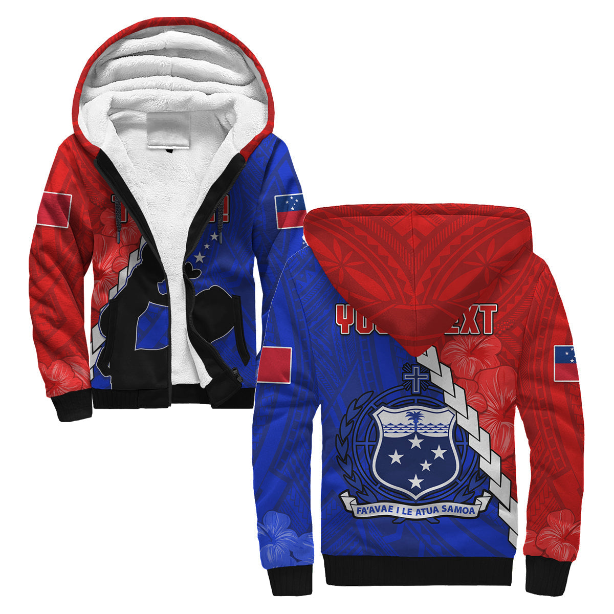(Custom Personalised) Happy Samoan Fathers Day Sherpa Hoodie Hibiscus Mix Polynesian Pattern