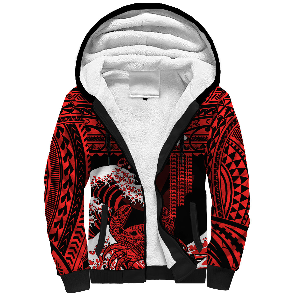 (Custom Personalised) Hawaii Sherpa Hoodie Kakau Polynesian Crab With Waves Ver.03