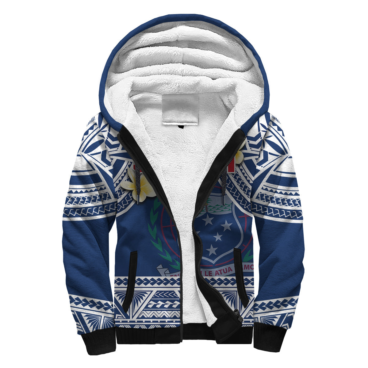 Samoa Sherpa Hoodie Samoan Plumeria Flowers Mix Polynesian Pattern