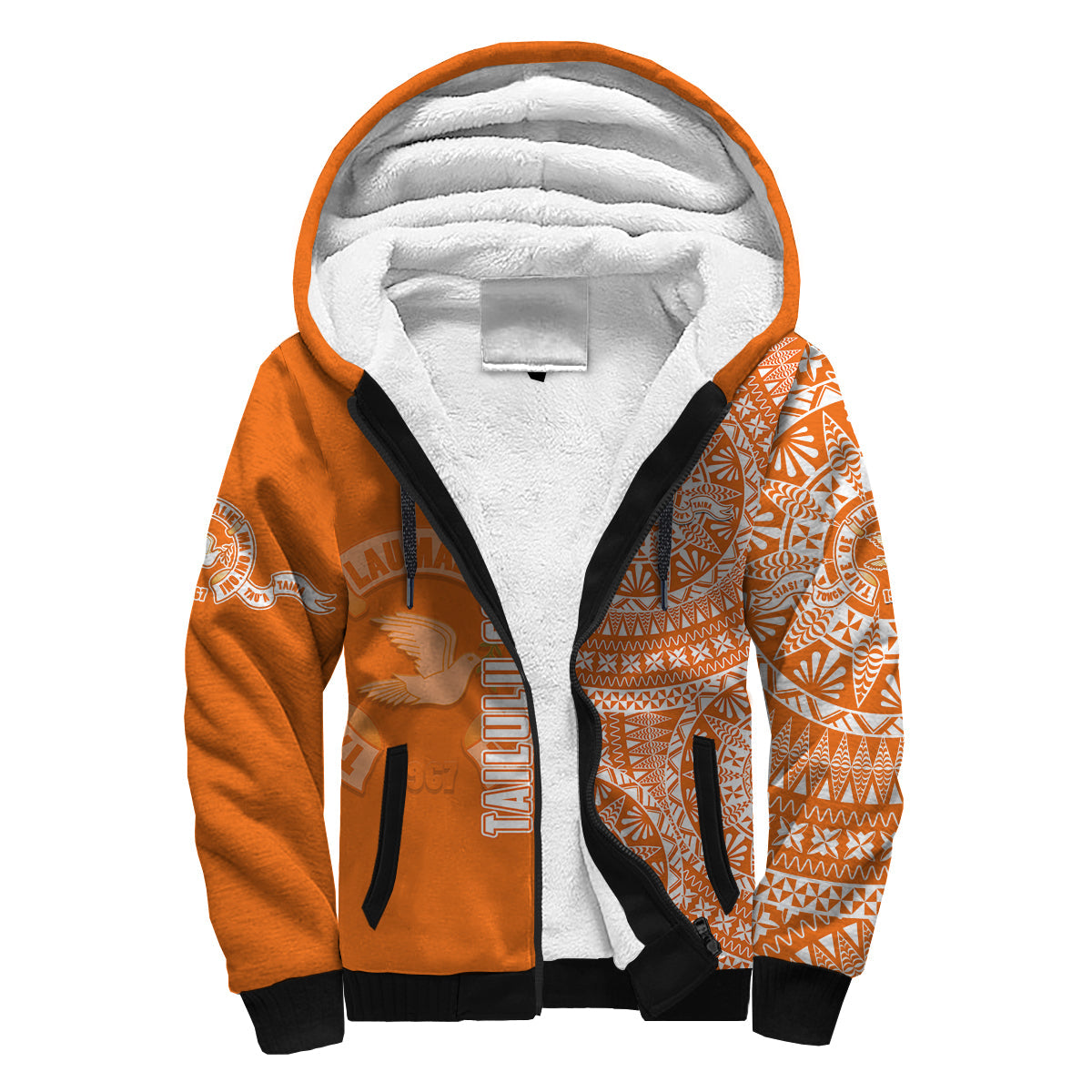 (Custom Personalised) Tailulu Tonga College Sherpa Hoodie Tongan Ngatu Pattern