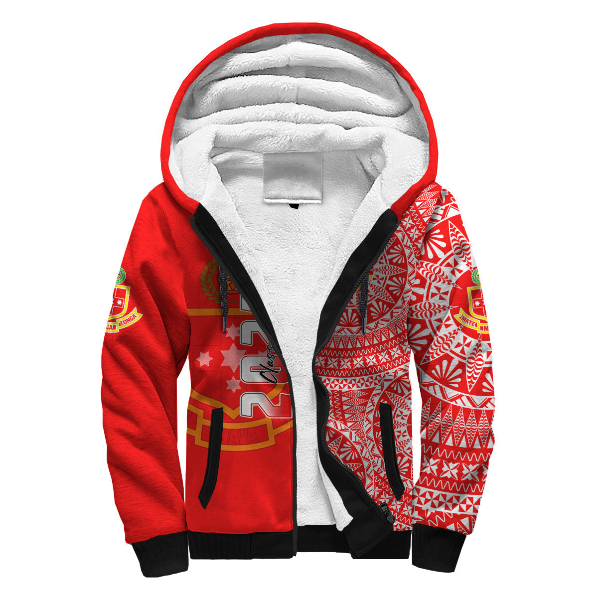(Custom Text And Number) Kolisi Tonga High School Sherpa Hoodie Class Of Year Tongan Ngatu Pattern