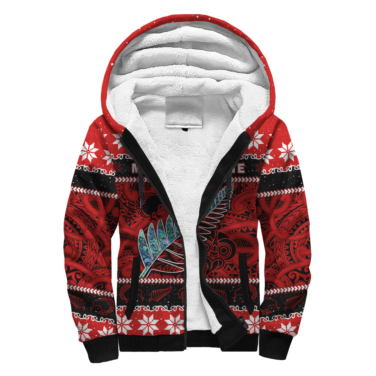New Zealand Christmas Sherpa Hoodie Paua Shell Silver Fern Meri Kirihimete