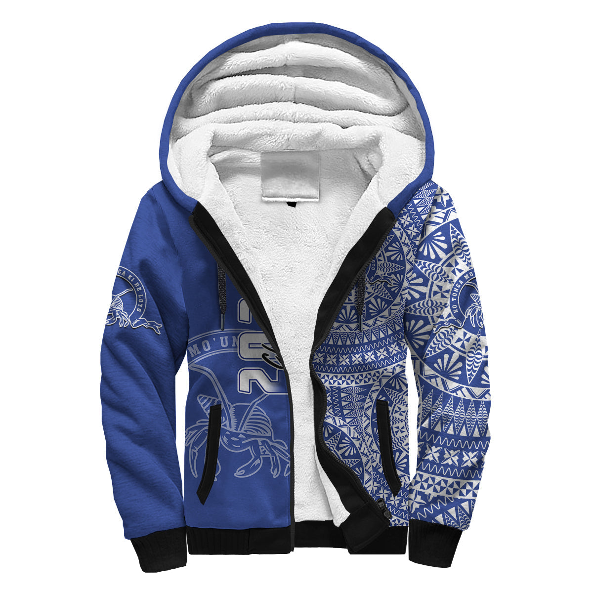 (Custom Text And Number) Tupou Tonga College Sherpa Hoodie Class Of Year Tongan Ngatu Pattern
