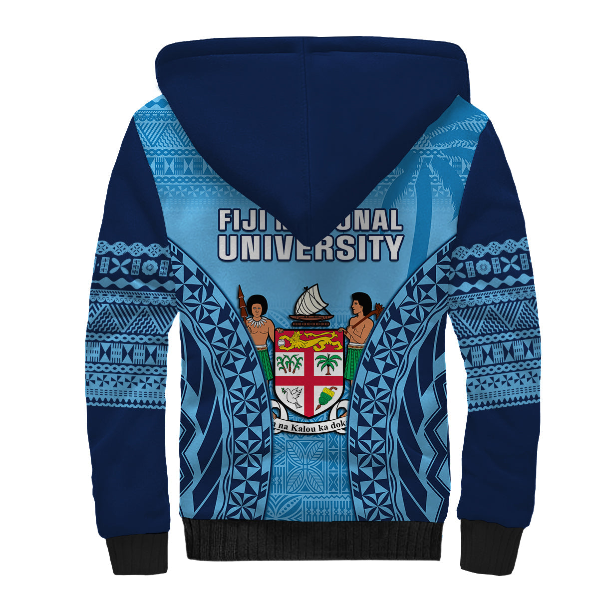 Fiji University Sherpa Hoodie National Fijian Tapa Pattern Blue