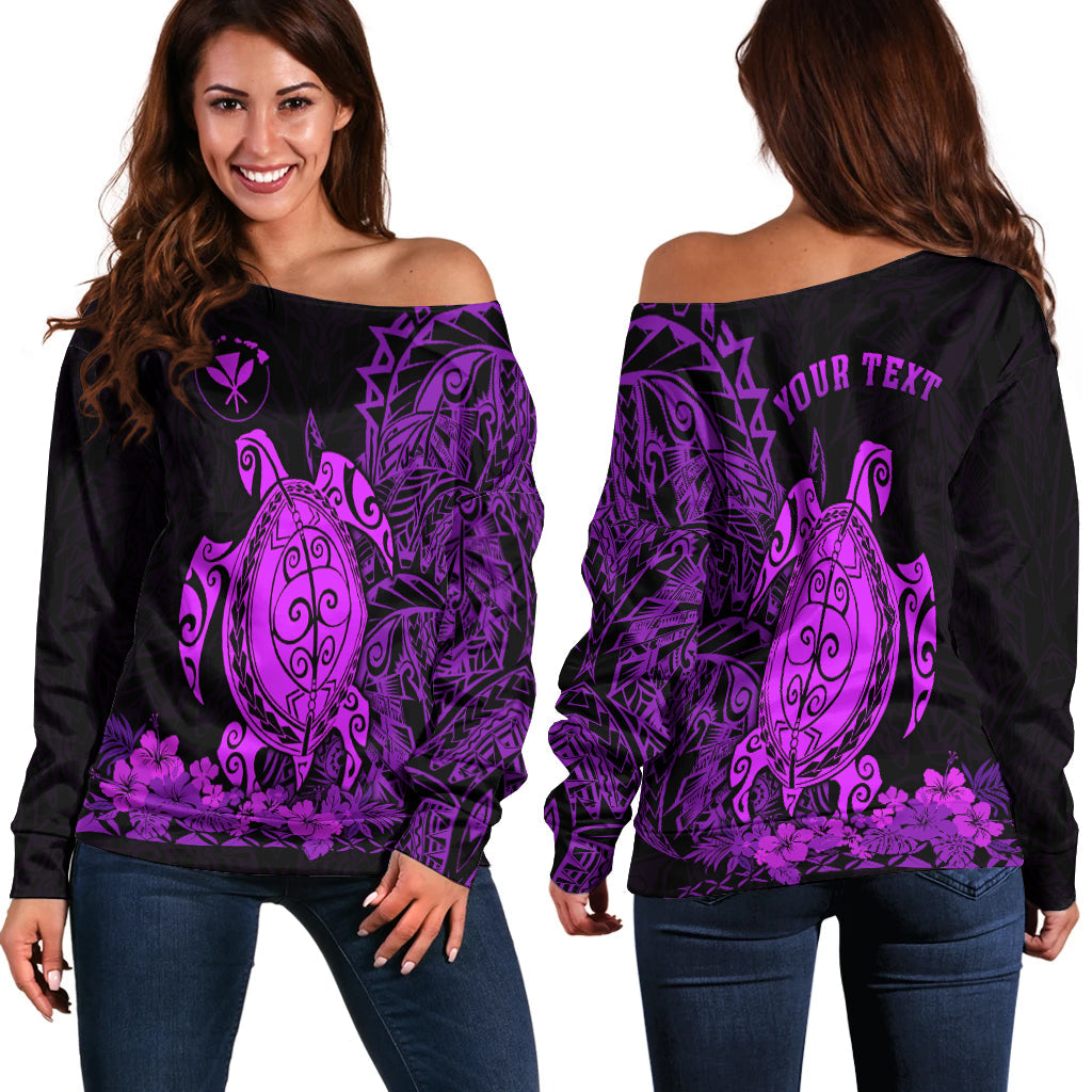 Hawaii Polynesian Off Shoulder Sweater Purple Sea Turtles Hawaiian