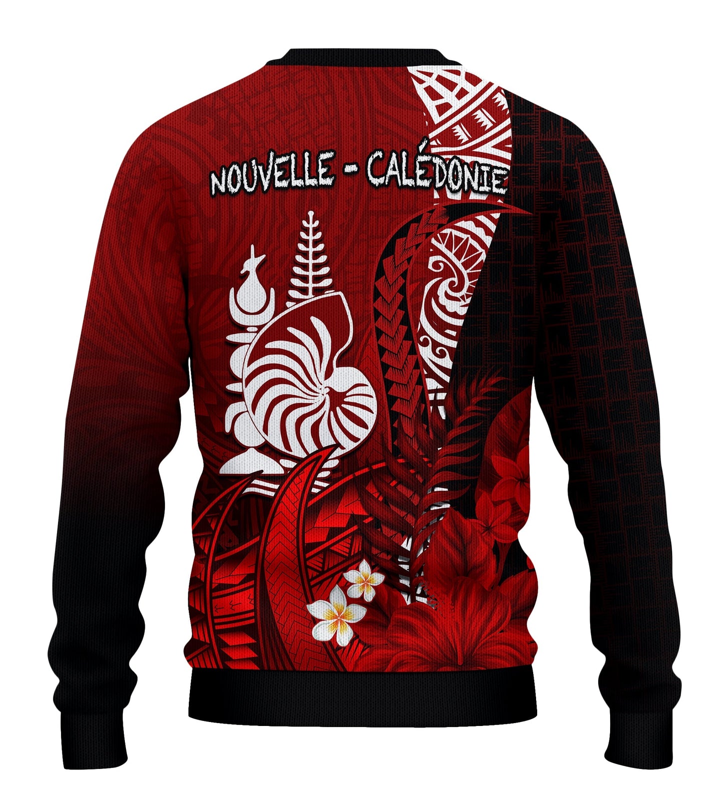 Custom Personalised New Caledonia Sweater Nautilus Red Polynesian Hibiscus