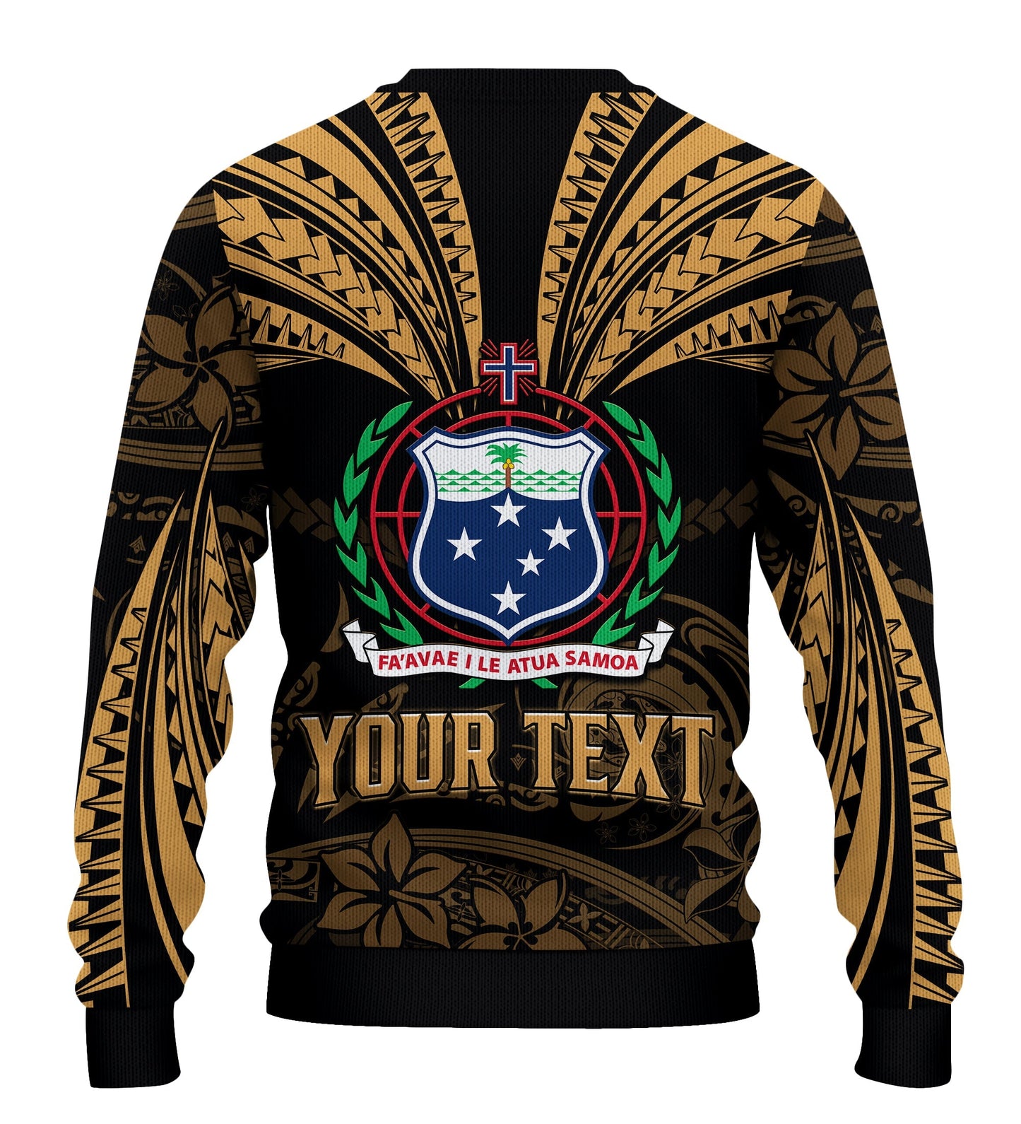 Custom Personalised Samoa Tatau Sweater Gold Polynesian Ula Nifo