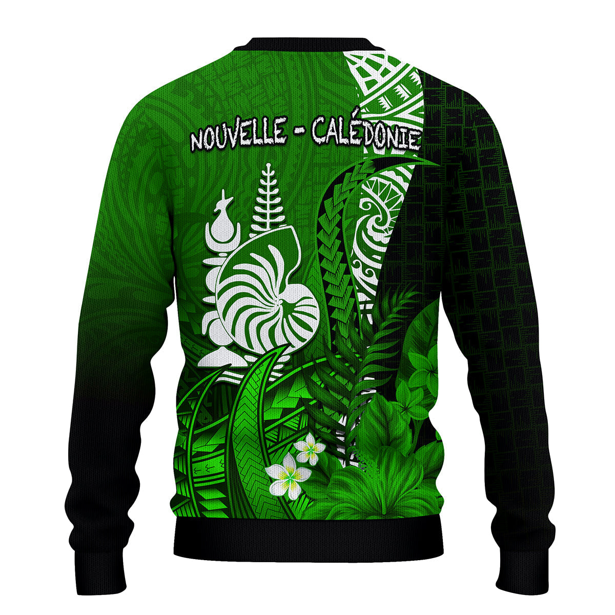Custom Personalised New Caledonia Sweater Nautilus Green Polynesian Hibiscus