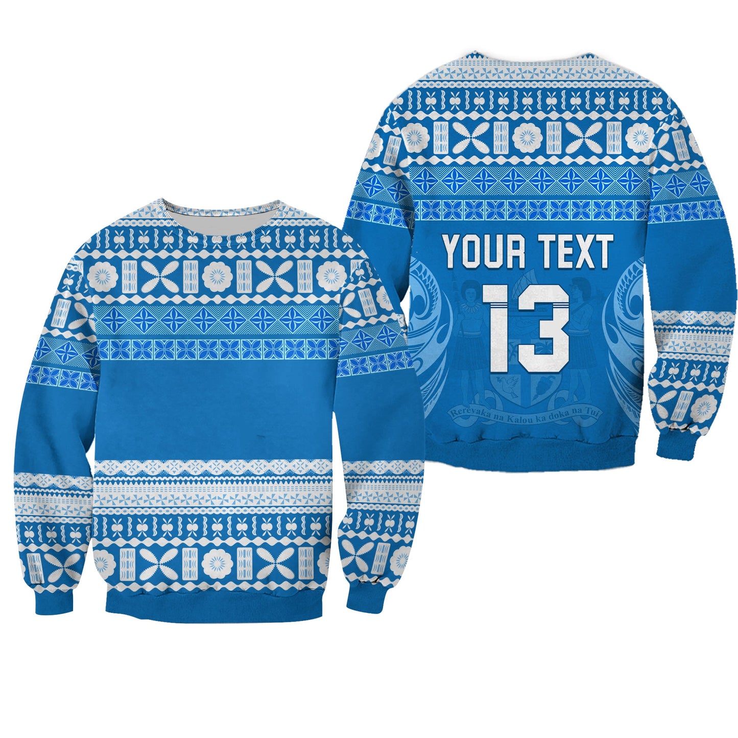 Custom Text and Number Bula Fiji Sweatshirt Tapa Pattern
