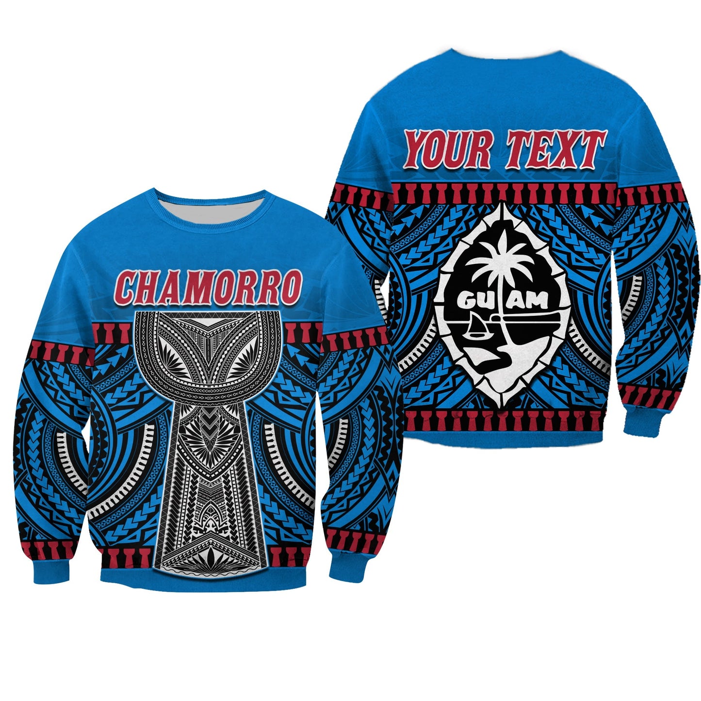 Custom Personalised Guam Chamorro Sweatshirt Latte Stone Blue Polynesian Haligi