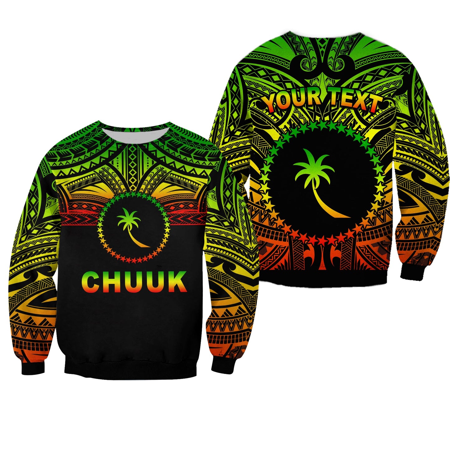 Custom Personalised Chuuk Flag Sweatshirt Micronesia Style Reggae