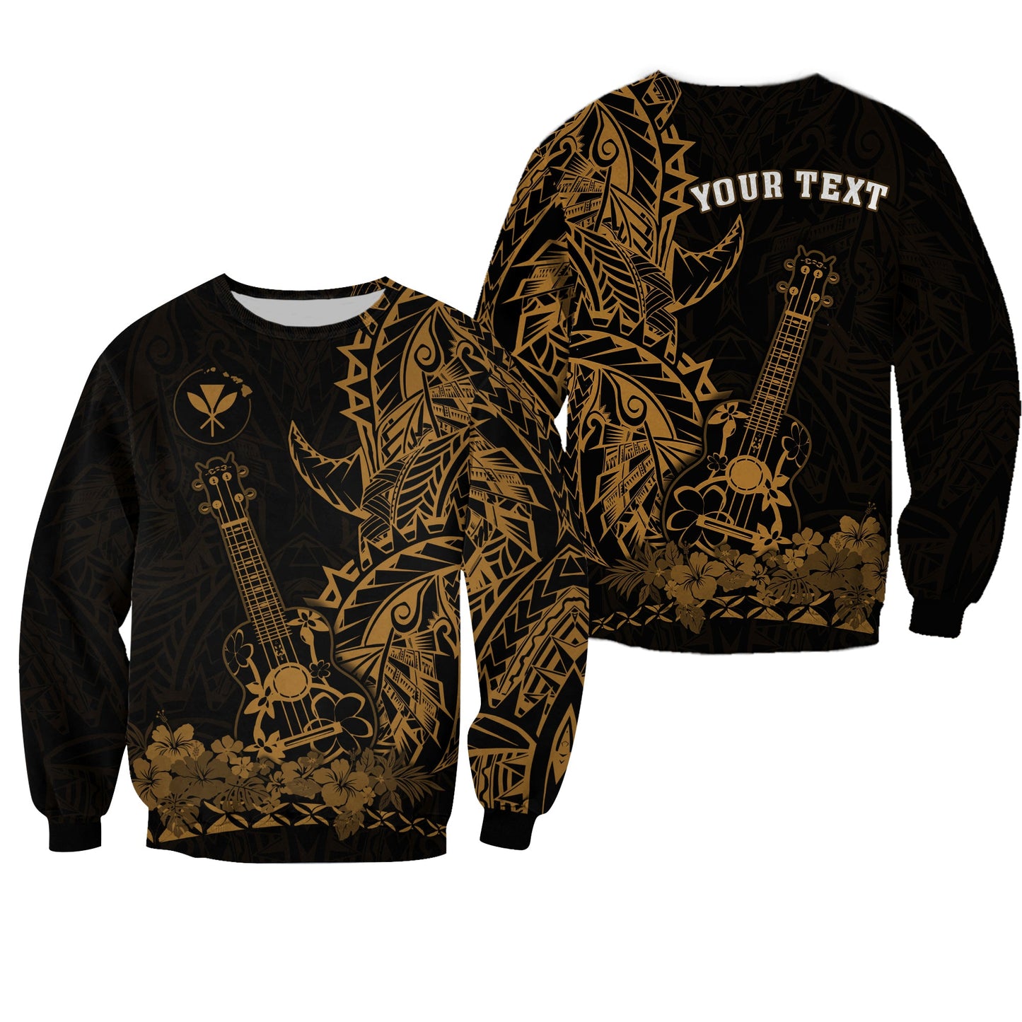 Custom Personalised Hawaii Polynesian Sweatshirt Ukulele Gold
