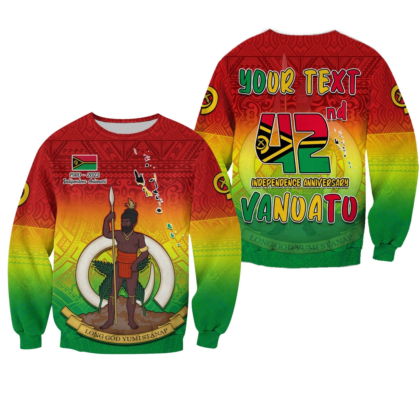 Custom Personalised Vanuatu Independence Day Sweatshirt 42nd Anniversary Yumi Yumi Yumi