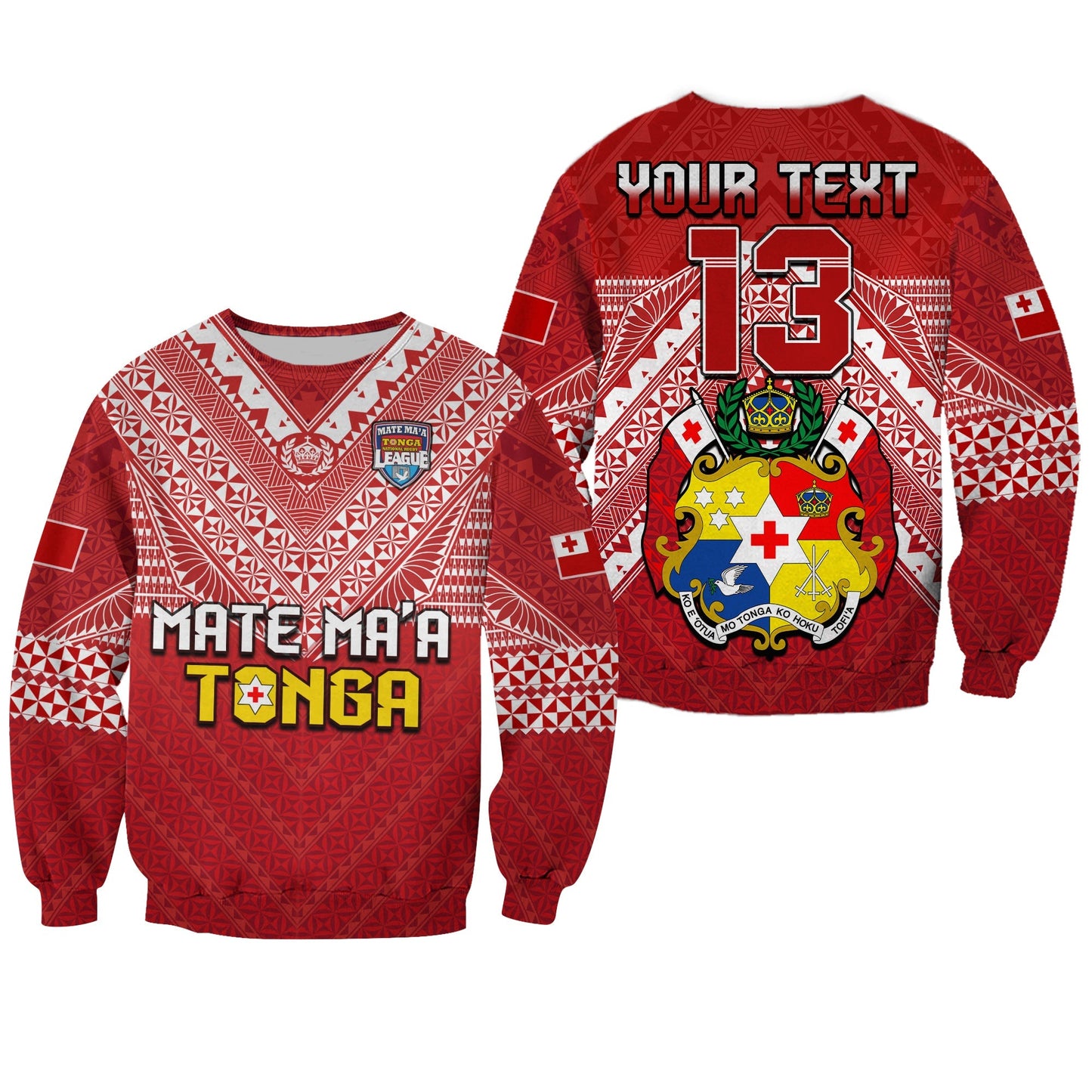 Custom Text and Number Tonga Rugby MMT Sweatshirt Ngatu Mate Maa Tonga Special