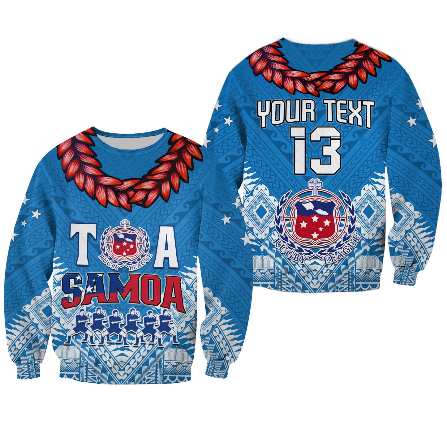 Custom Personalise Text and Number Toa Samoa Rugby Sweatshirt Manu Siva Tau Style Ulafala