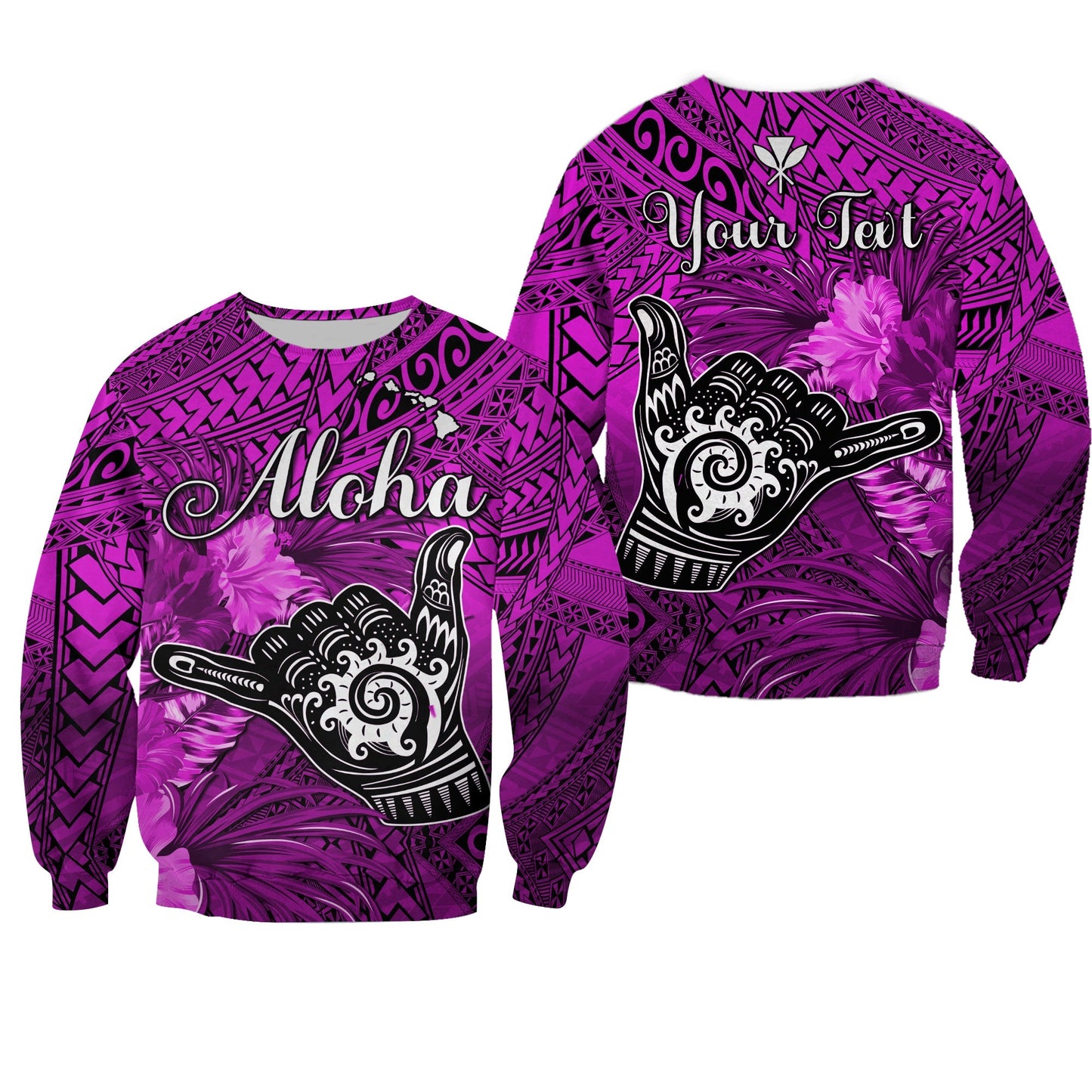 Custom Personalised The Shaka Hawaii Sweatshirt Tropical Flowers Purple Version