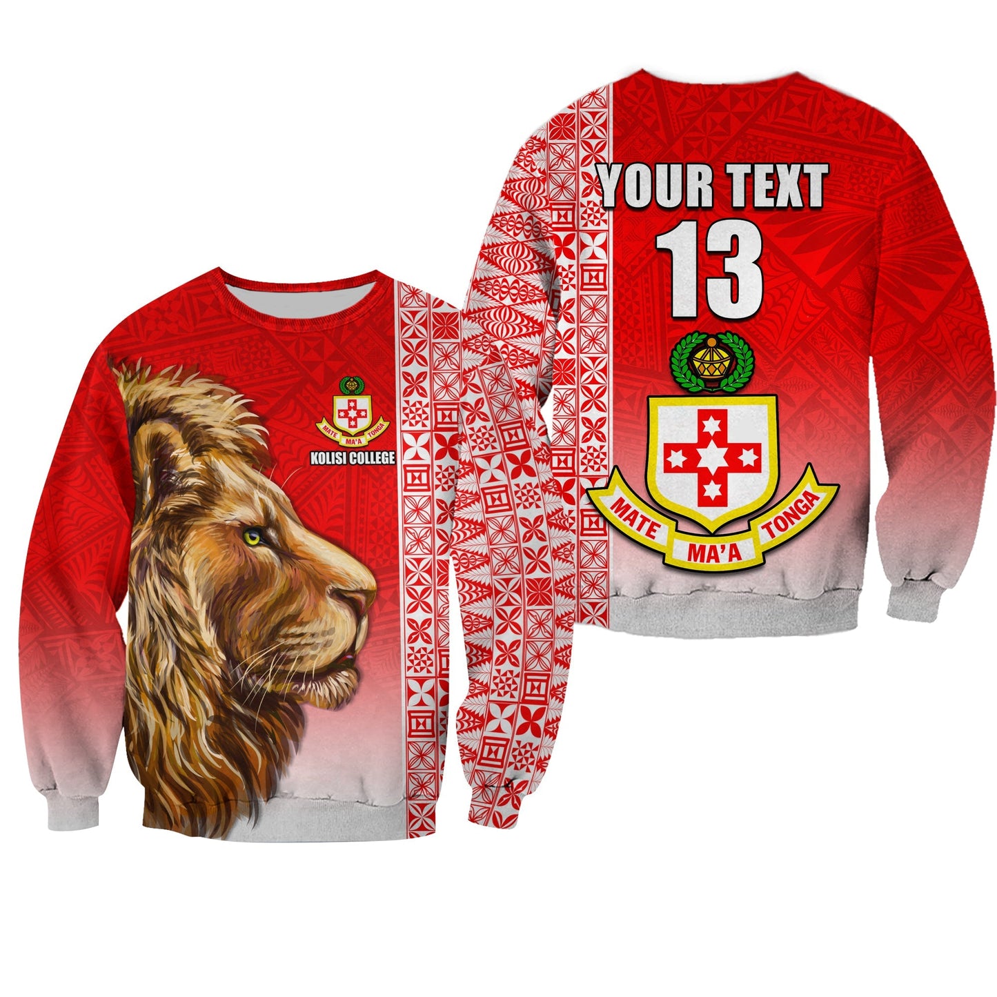 Custom Text and Number Kolisi Tonga College Atele Sweatshirt Home of the Lions