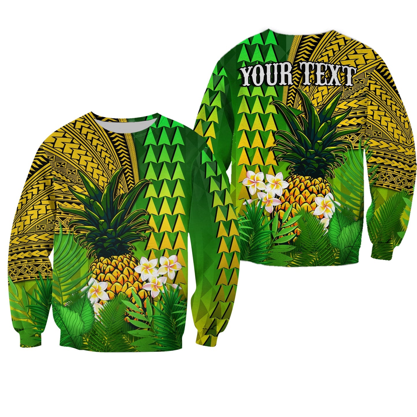 Custom Personalised Hawaii Pineapple Sweatshirt Plumeria Frangipani Mix Tribal Pattern