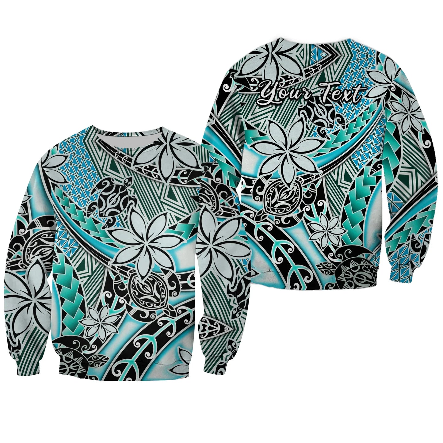 Custom Personalised Hawaii Sweatshirt Tribal Plumeria With Polynesian Turtle Ver.04