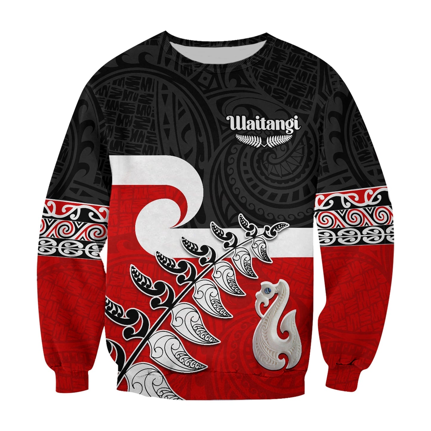 Waitangi Sweatshirt Aotearoa Maori Pattern Mix Fern and Manaia Koru
