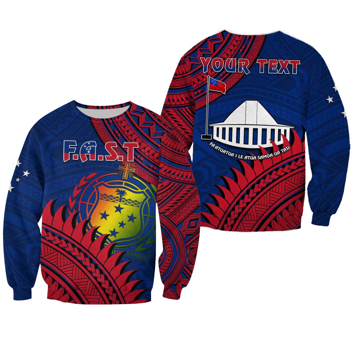 Custom Personalised F.A.S.T Samoa Sweatshirt Samoan Coat Of Arms Polynesian Pattern