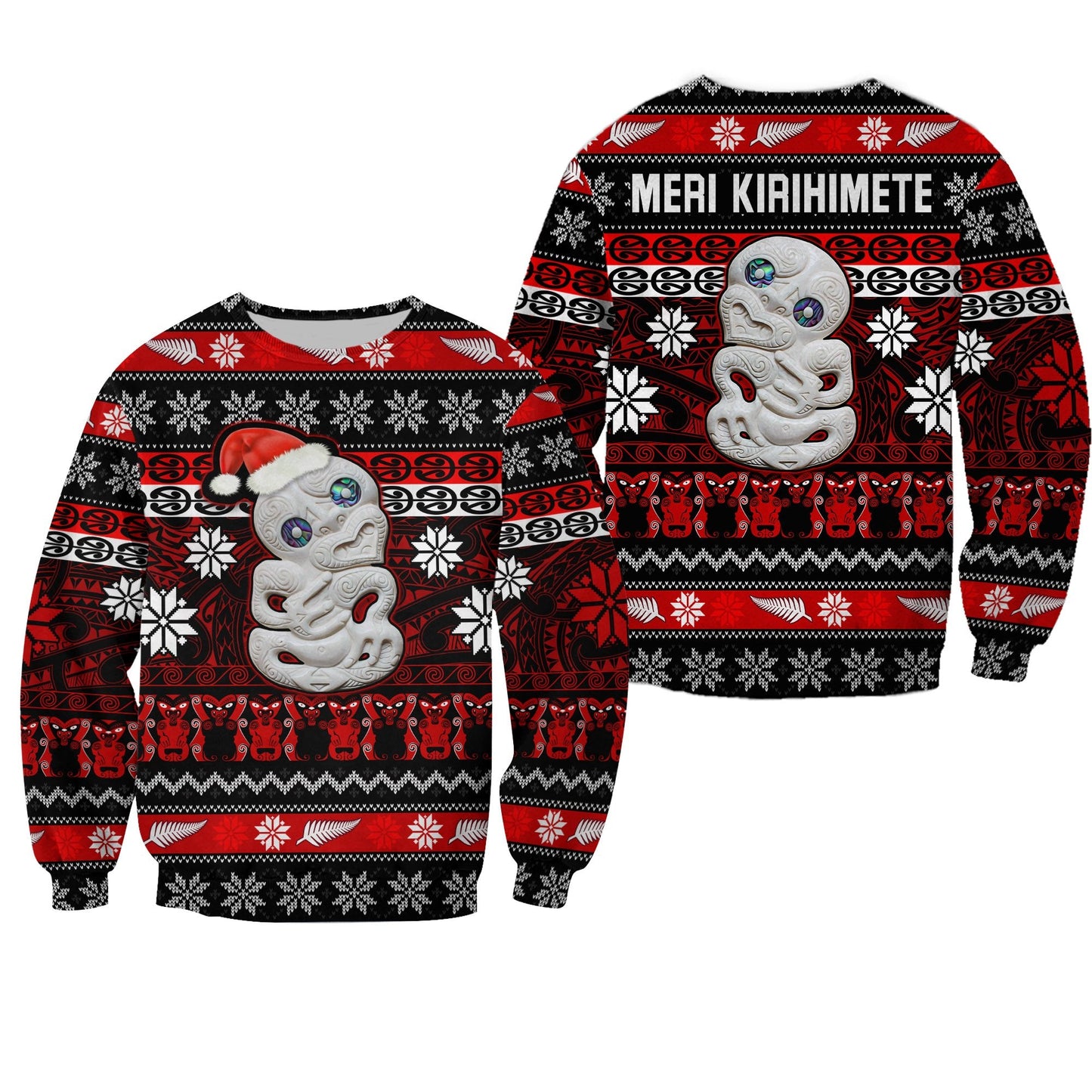 New Zealand Hei Tiki Christmas Sweatshirt Maori Meri Kirihimete