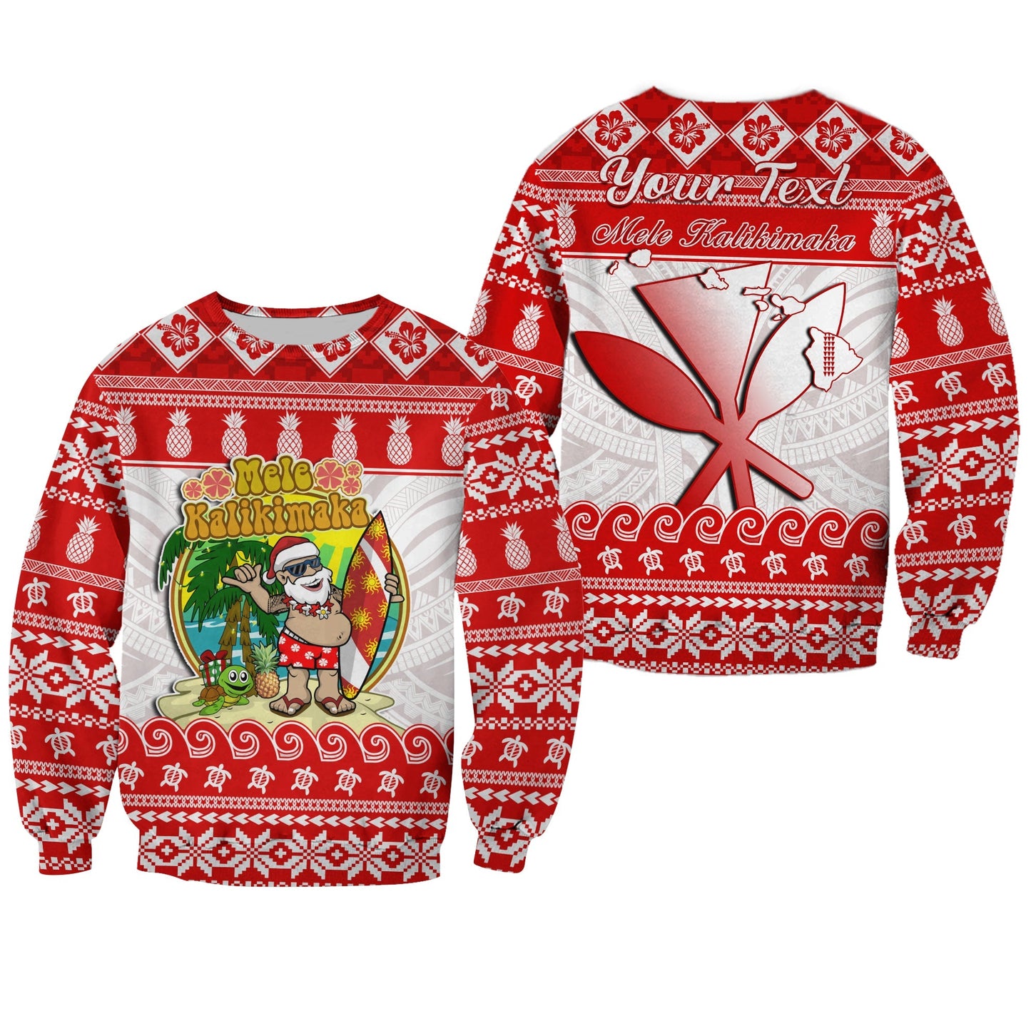 Custom Personalised Hawaii Christmas Sweatshirt Kanaka Polynesian Santa Claus Mele Kalikimaka