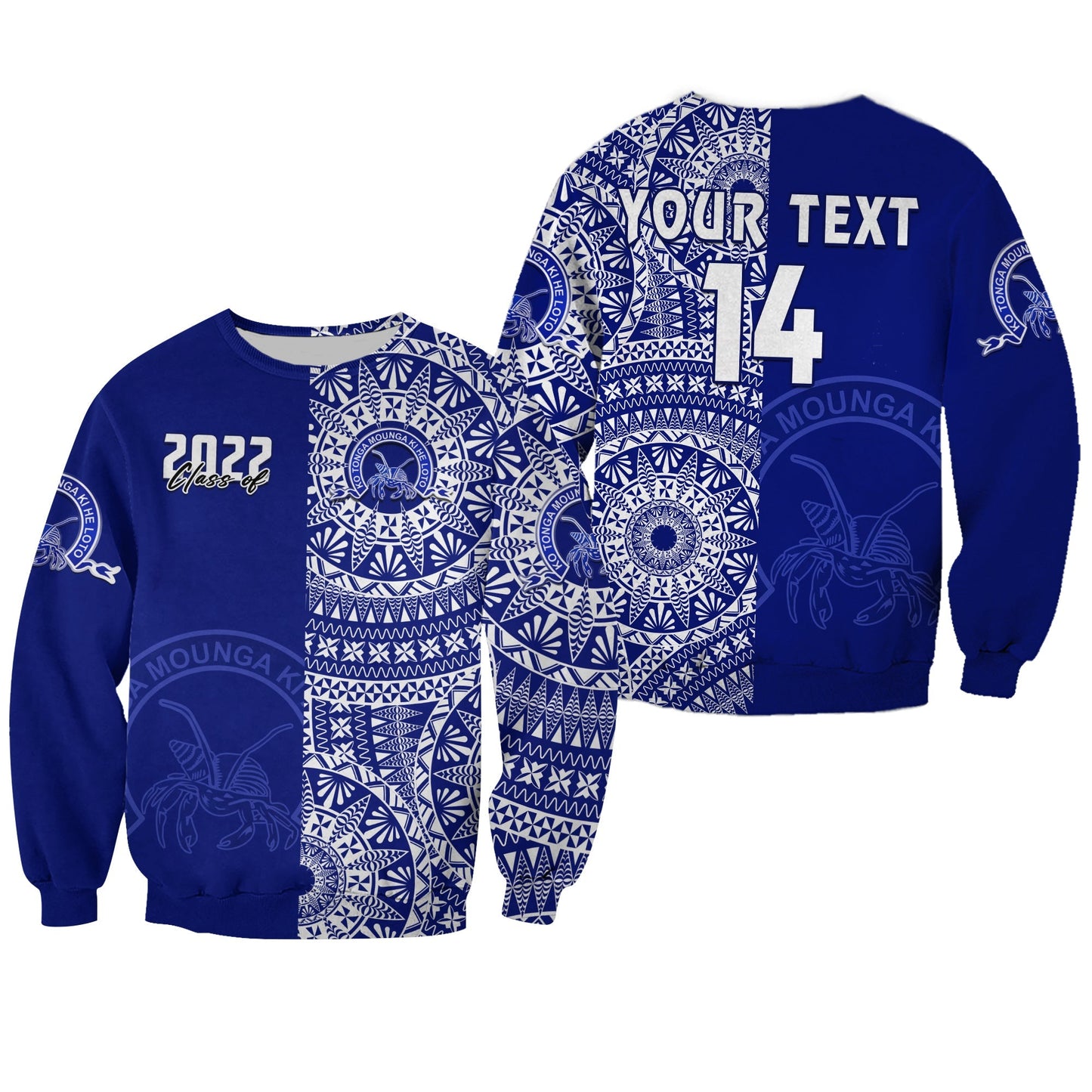Custom Text And Number Queen Salote Tonga College Sweatshirt Class Of Year Tongan Ngatu Pattern