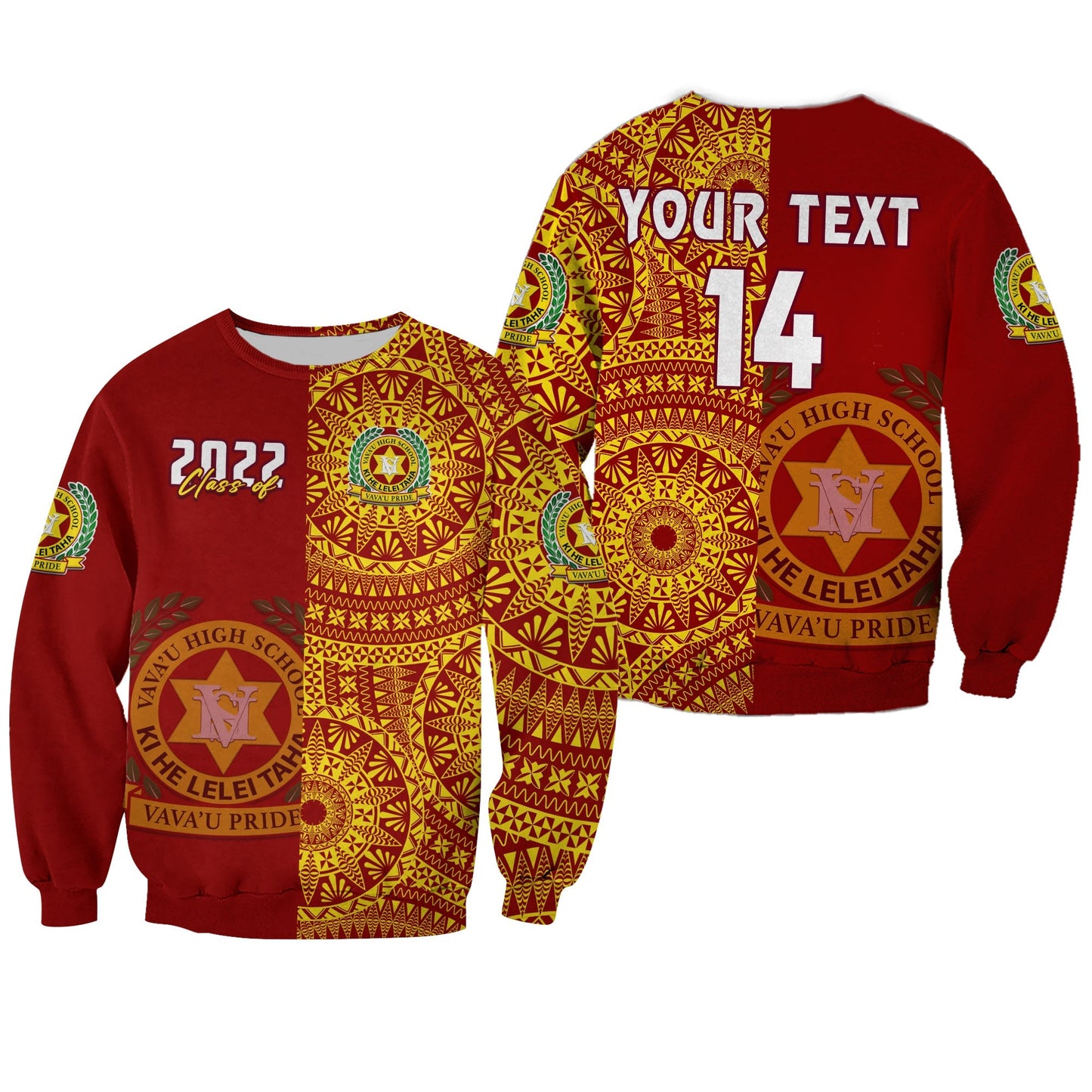 Custom Text And Number Tonga Vavau High School Sweatshirt Class Of Year Tongan Ngatu Pattern