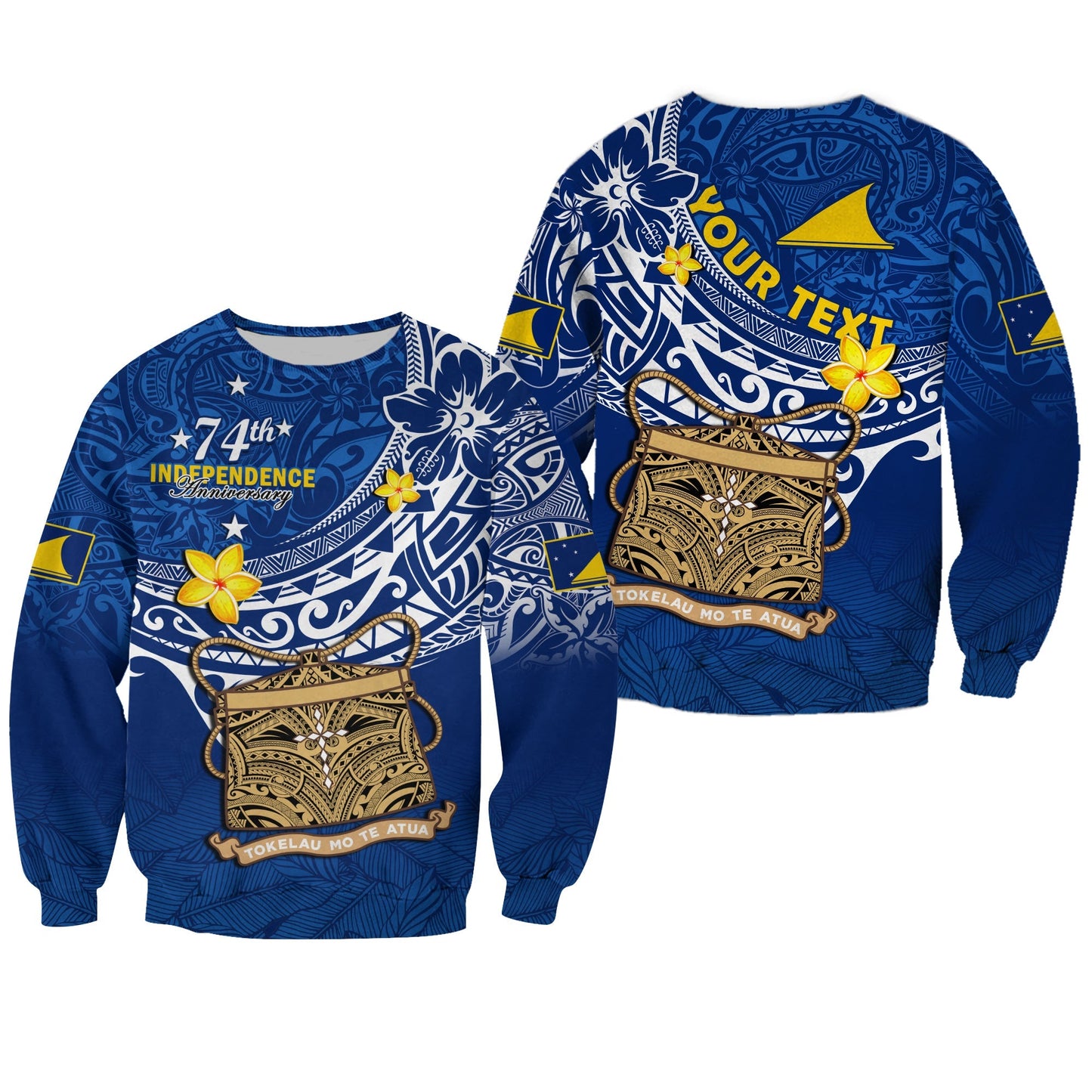 Custom Personalised Tokelau Sweatshirt National Badge Polynesian Happy 74th Independence Anniversary