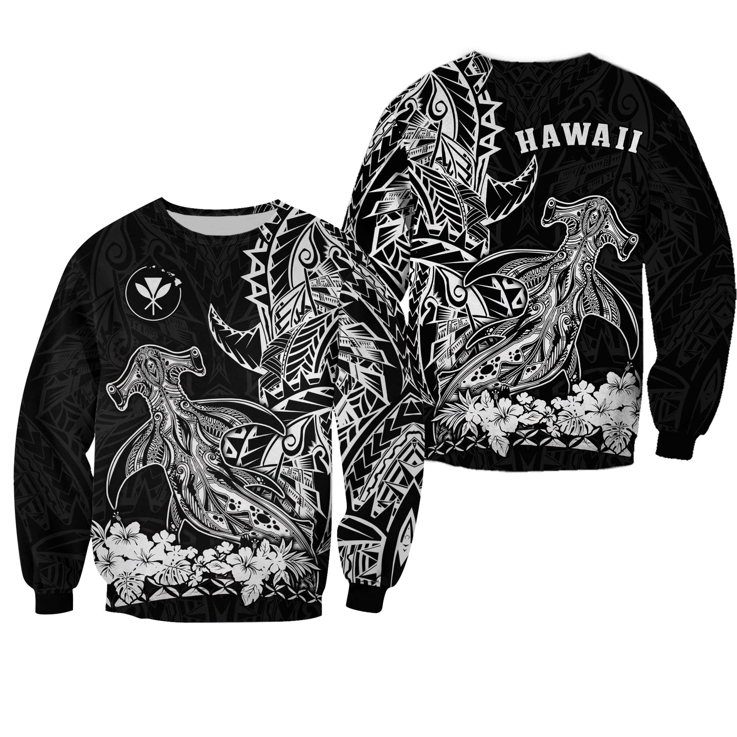 Hawaii Polynesian Sweatshirt Wild Hammerhead Sharks