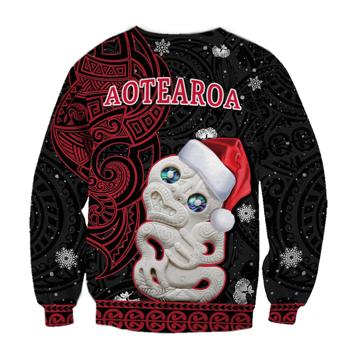 New Zealand Christmas Sweatshirt Hei Tiki Red Pohutukawa Meri Kirihimete