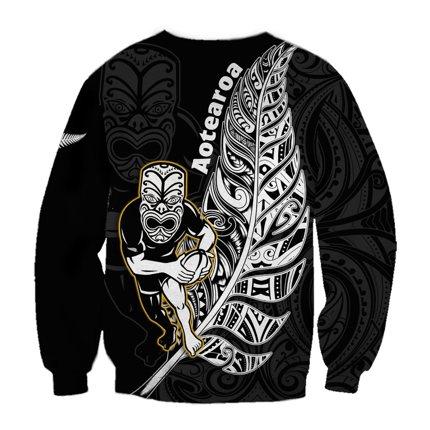 New Zealand Silver Fern Rugby Sweatshirt All Black Maori Version Black