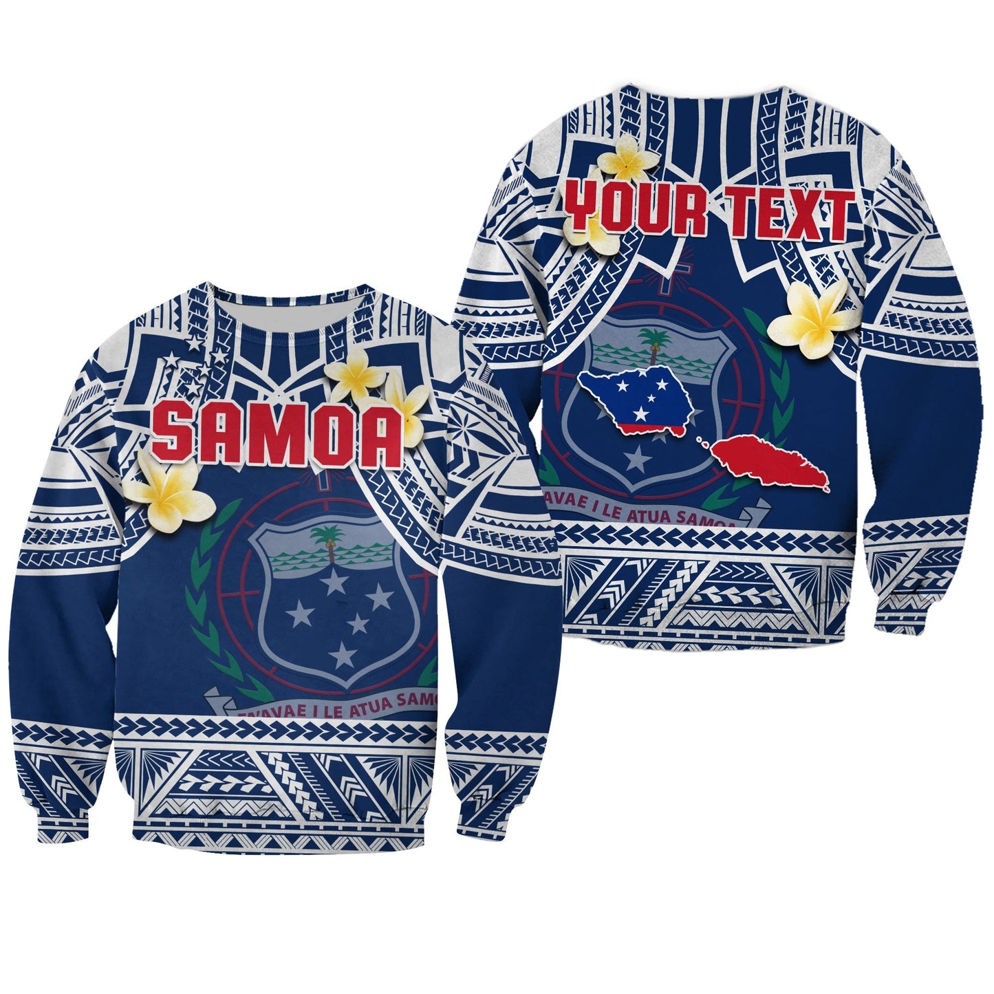 Custom Personalised Samoa Sweatshirt Samoan Plumeria Flowers Mix Polynesian Pattern