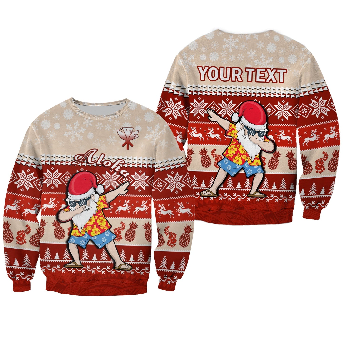 Custom Personalised Hawaii Mele Kalikimaka Sweatshirt Dabbing Santa Red Merry Christmas
