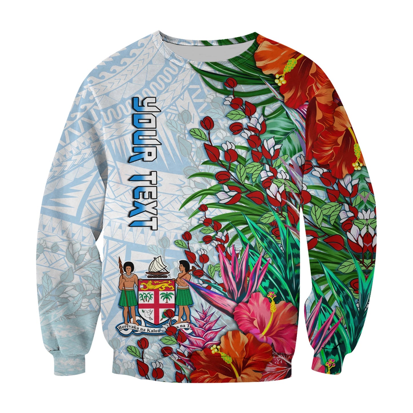 Fiji Sweatshirt Proud Fijian Tapa mix Tagimoucia Flowers