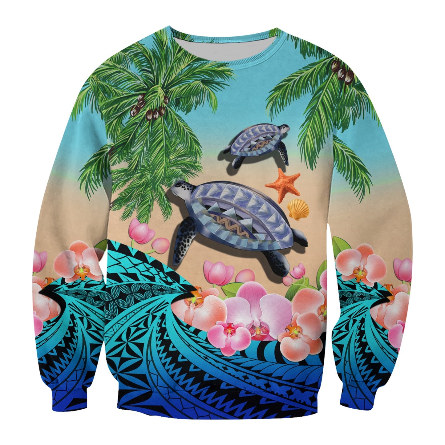 Polynesian Turtle Coconut Tree And Orchids Sweatshirt