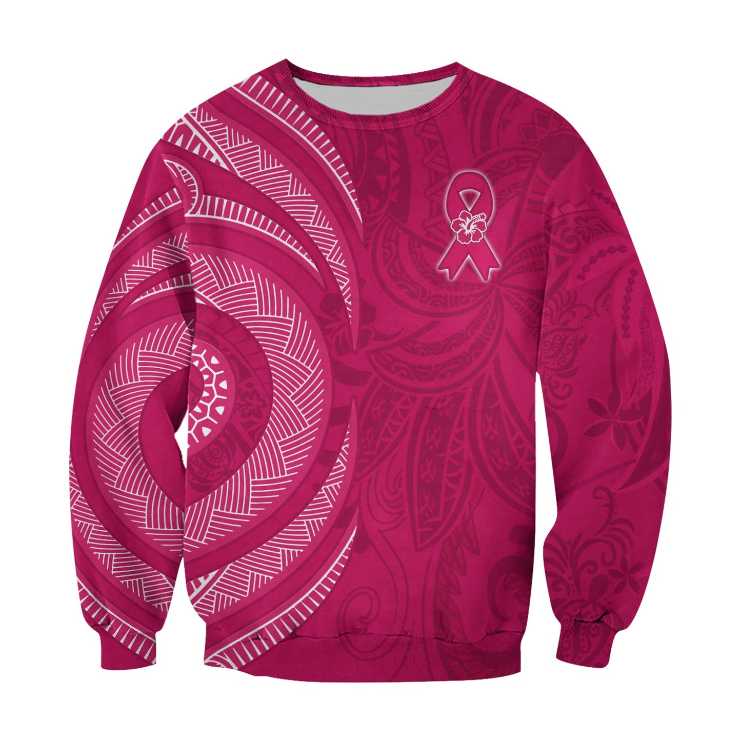Breast Cancer Awareness Sweatshirt Hibiscus Polynesian No One Fights Alone