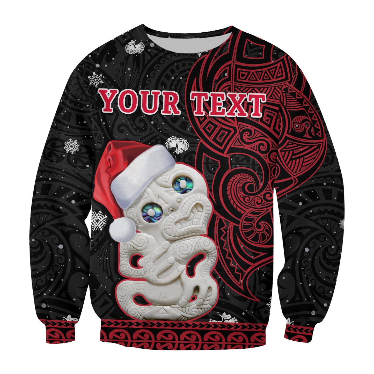 Custom Personalised New Zealand Christmas Sweatshirt Hei Tiki Red Pohutukawa Meri Kirihimete