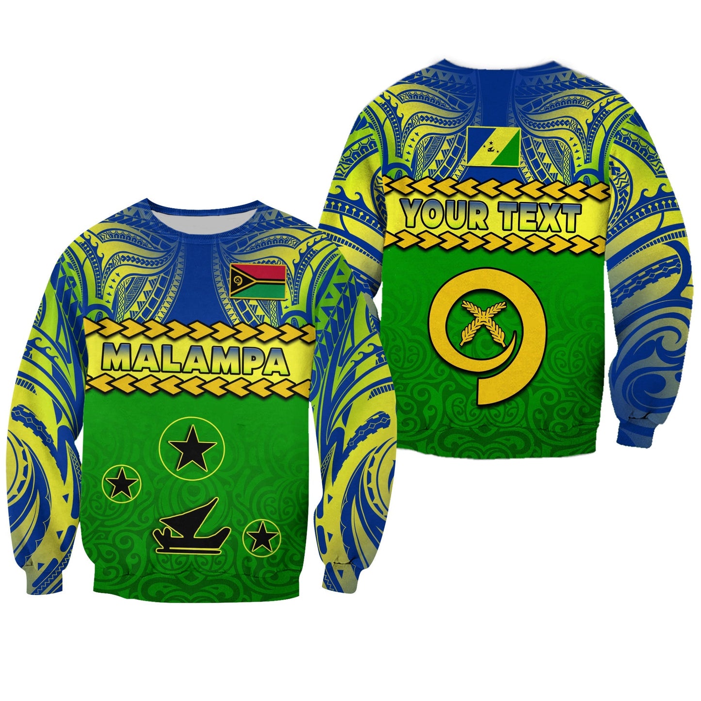 Custom Personalised Malampa Province Sweatshirt Vanuatu Pig Tusk Polynesian Flag Style