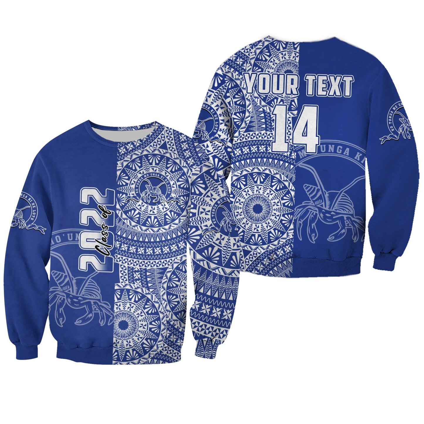 Custom Text And Number Tupou Tonga College Sweatshirt Class Of Year Tongan Ngatu Pattern