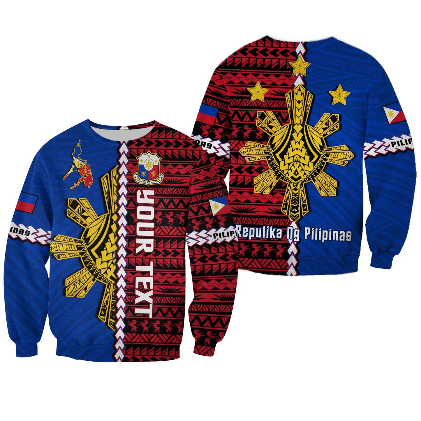 Custom Personalised Philippines Sweatshirt Pilipinas Sun Mix Polynesian Pattern
