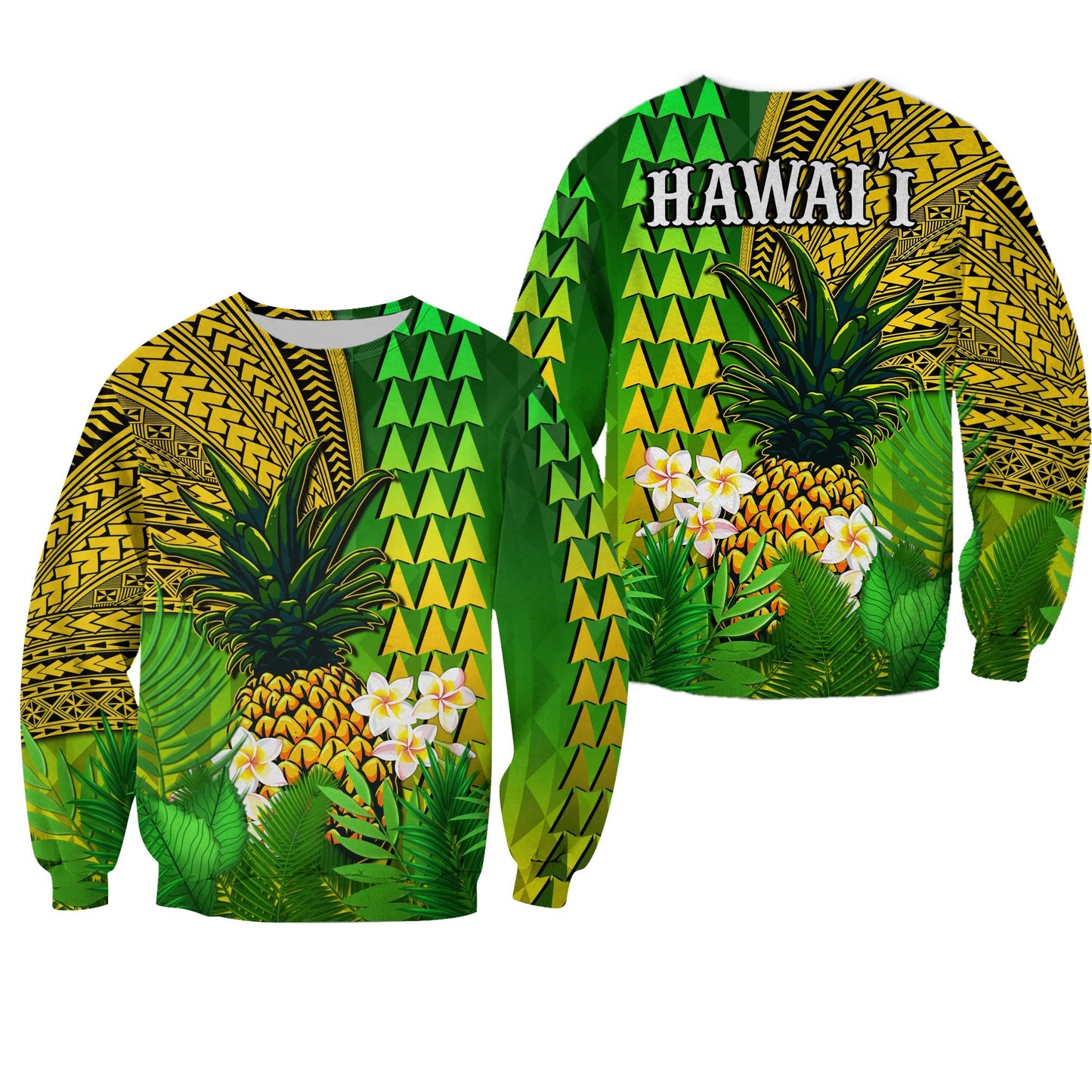 Hawaii Pineapple Sweatshirt Plumeria Frangipani Mix Tribal Pattern