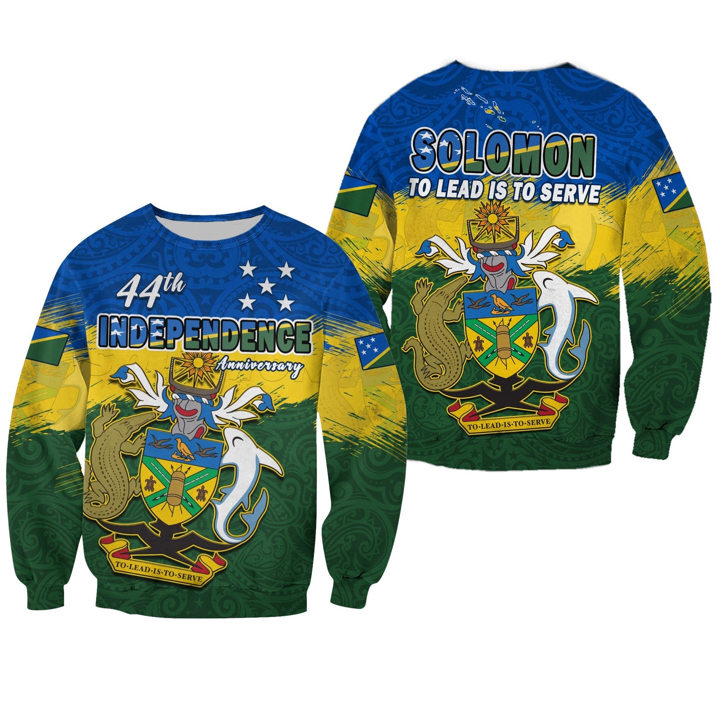Solomon Islands Sweatshirt Happy 44th Independence Anniversary Polynesian Pattern
