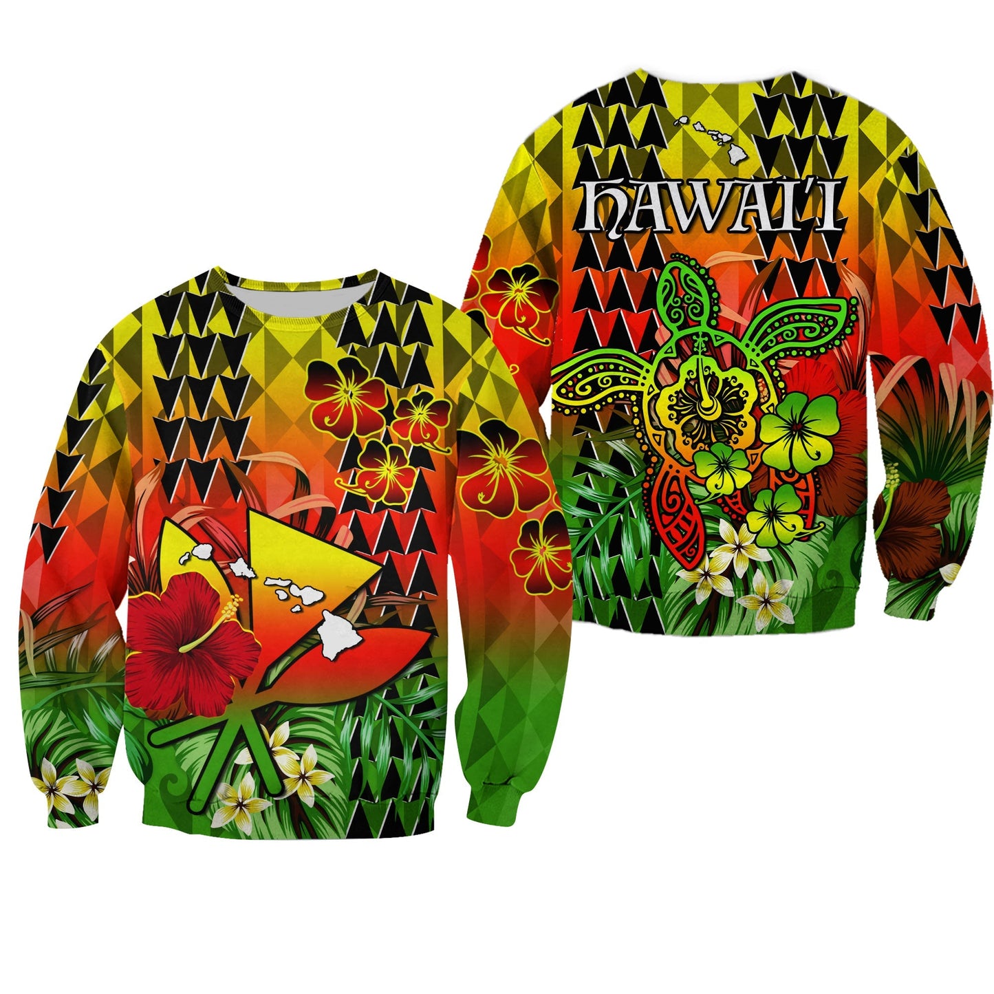 Hawaii Flowers Sweatshirt Color Tribal Pattern Hawaiian