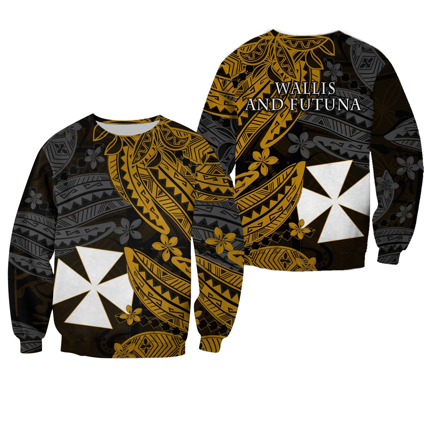 Wallis and Futuna Sweatshirt Enjoy Polynesian Flowers Version Gold